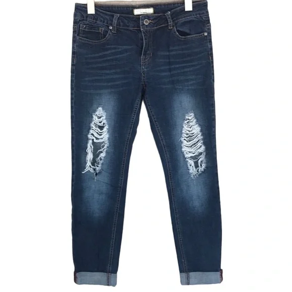 Angel Kiss Distressed Ankle Jeans Cuffed Hem Stretch Denim 9 - Picture 1 of 10